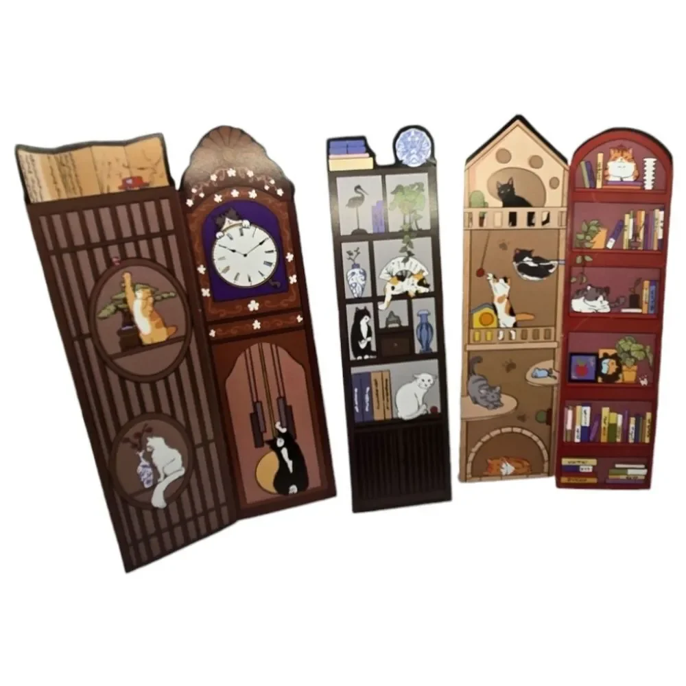 5pc Cat Bookmark Set Cute Reading Markers Bookshelf Clock Kawaii Bookish Gift